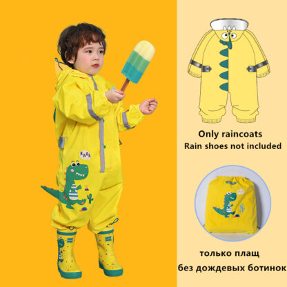 Купить Fashion Cartoon 3D Dinosaur Waterproof Kids Boys Jumpsuit Raincoat Hooded Girs One-Piece Cartoon Hooded Chidren Raincoat Suit