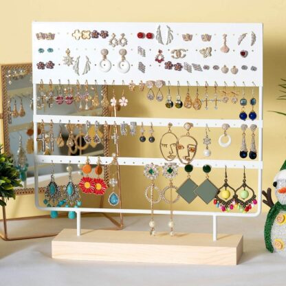 Купить Earring Stand Dispay Rack 3-Tier Ear Stud Hoder Jewery Organizer Ear 144 Hoes with Wood Base