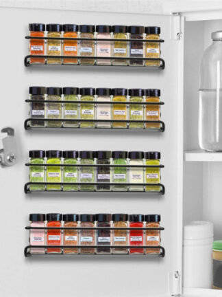 Купить 4PCS Punch-Free Spice Organizer Sheves Cupboard Wa-Mounted Seasoning Spice Storage Rack Kitchen Condiment Hanging Hoder
