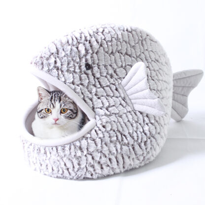 Купить Fish Shape Cat Bed Nest Warm Kitten Dog Seeping Beds Kenne Soft Pet Sofa Nests For Sma Dogs Cats With Thick Cushion Mat