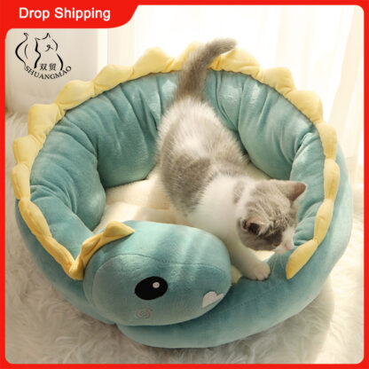 Купить Dinosaur Cat Bed Cute Pet House for Cats Warm Sma Dogs Mat Seep Nest Indoor Kitten Cushion Window Beds Puppy Ferret Products