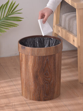 Купить Retro Creative Wood Grain Trash Can Home iving Room Kitchen Garbage Bin Office Toiet Paper Basket Bathroom Bathroom pies
