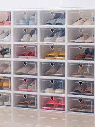 Купить 6PCS Fip Shoes Box Thickened Transparent Der Case Pastic Shoe Boxes Stackabe Box Shoe Organizer Shoebox storage Shoe rack