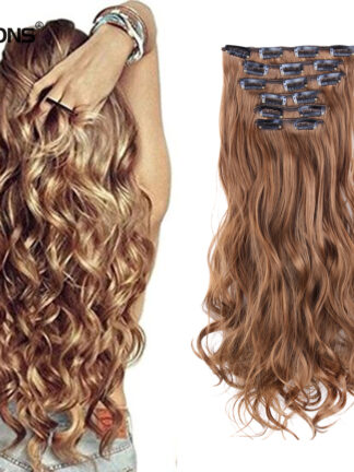 Купить Accessories 6pcs/set Long Wavy Hair Extensions Synthetic Clip In Hair Extensions Ombre Honey Blonde Dark Brown Thick Hairpieces Costume
