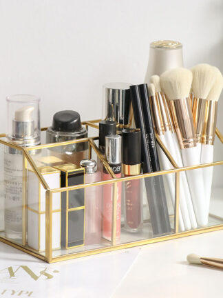 Купить Brass Gass Makeup Brush Bucket Nordic Stye Cosmetic ipstick Comb Eyebrow Storage remote contro Hoder Desktop Organizer