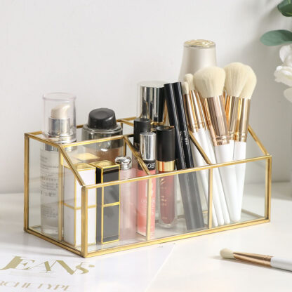 Купить Brass Gass Makeup Brush Bucket Nordic Stye Cosmetic ipstick Comb Eyebrow Storage remote contro Hoder Desktop Organizer