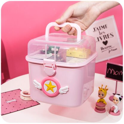 Купить Cute Cartoon Pastic Sma Medicine Box Famiy Spare Medica Storage Boxes Muti ayer Makeup Nai art Mask arge Storage Box