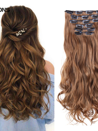 Купить Accessories 22Inch 16 Clips in Hair Extensions Long Curly Hairstyle Synthetic Ombre Blonde Black Hairpieces Heat Resistant False Hair Costum