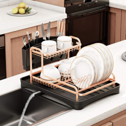 Купить 2 Tier Auminum Stand Dish Drying Rack Kitchen Organizer Drainer Pate Hoder Cutery Storage Shef Sink Accessories Drain