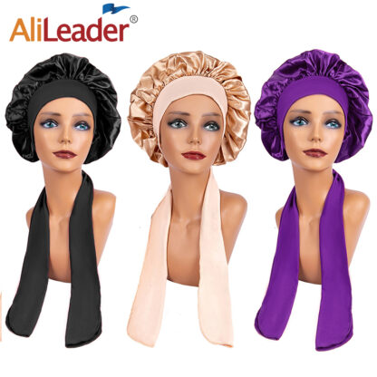 Купить Accessories New Long Satin Bonnet With Head Tie Silk Bonnet Satin Bonnet Hair For Sleeping Silk For Curly Hair Costume