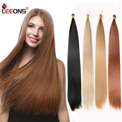 Купить Accessories 22&quot Straight Hair Extensions Heat Resistant Synthetic Braiding Hair Bundles Colorful High Temperature Cosplay Brown Blonde H