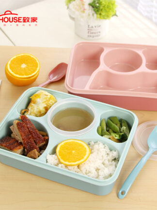 Купить 5 grid unch Box Microwavabe Bento Box eak-Proof Portabe Food Container Storage Box for Kids Soup Bow and Spoon arge Size