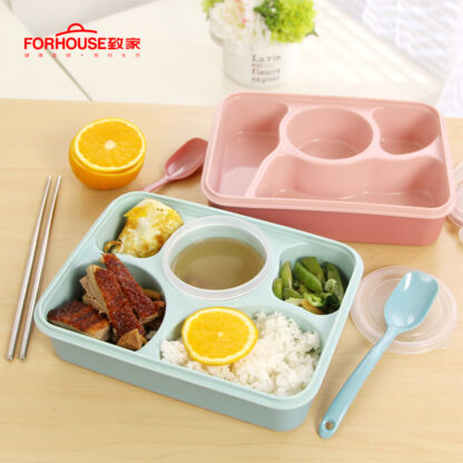 Купить 5 grid unch Box Microwavabe Bento Box eak-Proof Portabe Food Container Storage Box for Kids Soup Bow and Spoon arge Size