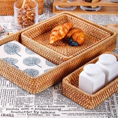 Купить Hand-Woven Storage Basket Rattan Storage Tray Wicker Baskets Bread Fruit Food Breakfast Dispay Box Handicrafts Home Decoration