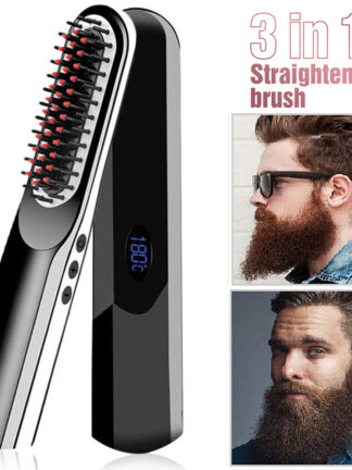 Купить Wireless Men Quick Beard Straightener Hair Style Comb LCD Multifunctional Cordless USB Charging Hair Straightening Brush