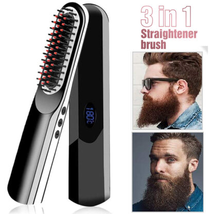 Купить Wireless Men Quick Beard Straightener Hair Style Comb LCD Multifunctional Cordless USB Charging Hair Straightening Brush