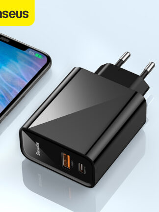 Купить Baseus Dual USB Fast Charger 30W port Quick Charge 4.0 3.0 Phone Charger Portable USB C PD Charger QC 4.0 3.0 ForXiaomi
