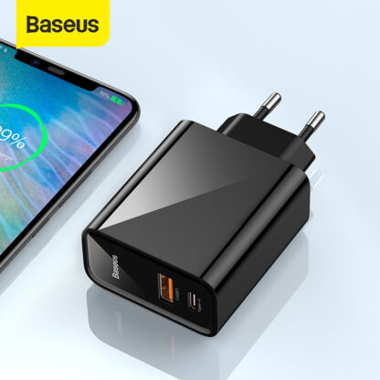 Купить Baseus Dual USB Fast Charger 30W port Quick Charge 4.0 3.0 Phone Charger Portable USB C PD Charger QC 4.0 3.0 ForXiaomi