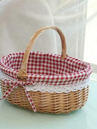 Купить Hand Woven Picnic Bag Gift Basket Wicker Storage Basket inen Inner Basket for Camping Picnic Storage Use