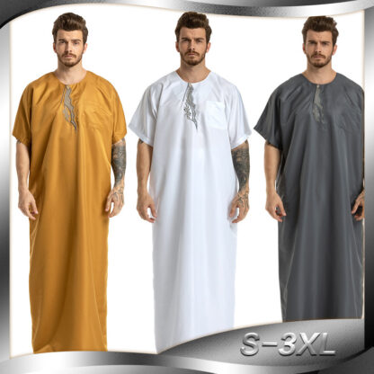 Купить Arab Muslim Clothing Men Jubah Thobe Ethnic Robes Short Sleeve Islamic Pakistan Middle East Maxi Dress Kaftan Saudi Arabia Men