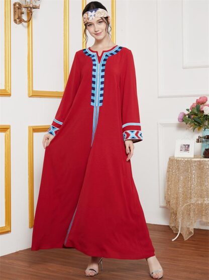 Купить Ethnic Embroidered Arabic Long Dress Full Sleeve Maxi Dresses Fall 2021 Loose Plus Size Moroccan Turkey muslim islamic Clothes