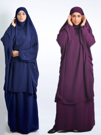 Купить Eid Muslim Women Hooded Long Khimar Paryer Garment 2 Piece Set Abaya Dress Full Cover Islamic Clothing Kaftan Jilbab Djellaba