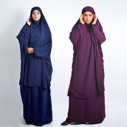 Купить Eid Muslim Women Hooded Long Khimar Paryer Garment 2 Piece Set Abaya Dress Full Cover Islamic Clothing Kaftan Jilbab Djellaba