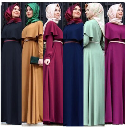 Купить Plus Size Dresses Muslim Abaya A-line Maxi Dress Women Ruffle Big Swing Robe Belt Kimono moroccan Kaftan Worship Islamic Clothes