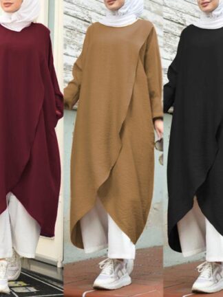 Купить Vintage Muslim Abaya Robe Dress Plus Size Long Tops Women Autumn Turkey Female Long Sleeve Asymmetrical Maxi Vestidos Islamic