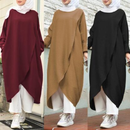 Купить Vintage Muslim Abaya Robe Dress Plus Size Long Tops Women Autumn Turkey Female Long Sleeve Asymmetrical Maxi Vestidos Islamic