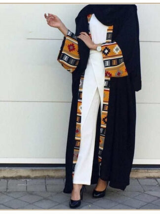 Купить Dubai Kaftan Muslim Islamic Clothing Abaya Dress Women Lace-up Caftan Long Robe Hijab Dress Big Swing Kaftan Robe Kimono Jubah