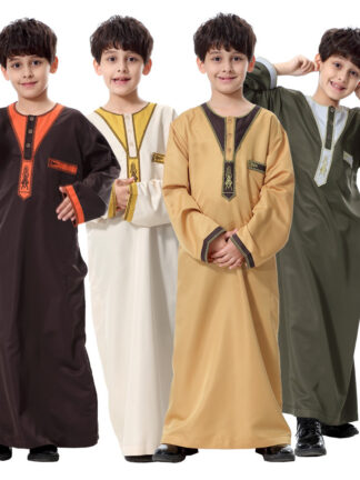 Купить Turkish Muslim Kids Abaya Jubba Thobe Kimono Boy Thobe Thawb Caftan for Children Islamic Clothing Long Robes Dress Dubai Arab