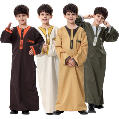 Купить Turkish Muslim Kids Abaya Jubba Thobe Kimono Boy Thobe Thawb Caftan for Children Islamic Clothing Long Robes Dress Dubai Arab