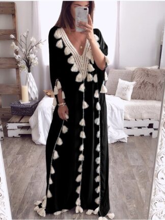 Купить Dubai Turkey Muslim Abaya Dress Women Boho Summer Tassel Moroccan Kaftan Sundress Islamic Clothing Plus Size Ropa Long Robes