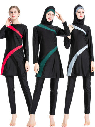 Купить Arab Islamic Muslim Swimwear Sets Women Hooded Burkini 3 Piece Suits Hijab Swimsuit Full Modest Swim Surf Wear Sport Burkinis