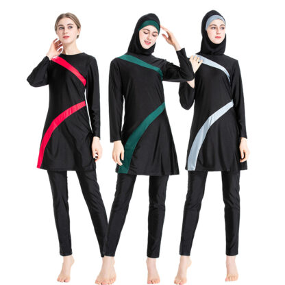 Купить Arab Islamic Muslim Swimwear Sets Women Hooded Burkini 3 Piece Suits Hijab Swimsuit Full Modest Swim Surf Wear Sport Burkinis