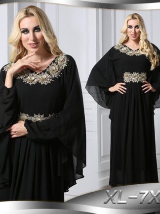 Купить Dubai Arab Summer Muslim Chiffon Dress Women Applique Bat Sleeve Turkey Hijab Dresses Jilbab Jubah Abaya Islamic Clothing L-7XL