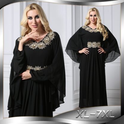 Купить Dubai Arab Summer Muslim Chiffon Dress Women Applique Bat Sleeve Turkey Hijab Dresses Jilbab Jubah Abaya Islamic Clothing L-7XL