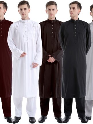 Купить Muslim Robe Arab Men Thobe Ramadan Costumes Solid Arabic Pakistan Saudi Arabia Eid Turkey Abaya Male National Islamic Clothing