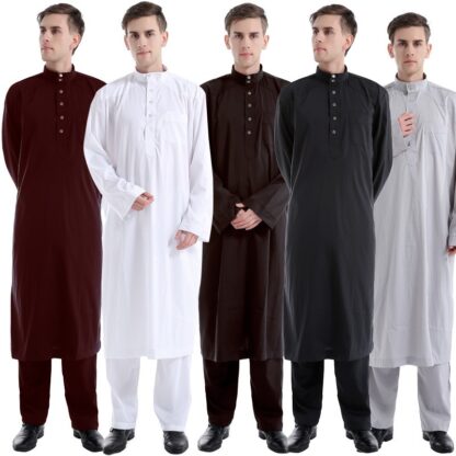 Купить Muslim Robe Arab Men Thobe Ramadan Costumes Solid Arabic Pakistan Saudi Arabia Eid Turkey Abaya Male National Islamic Clothing