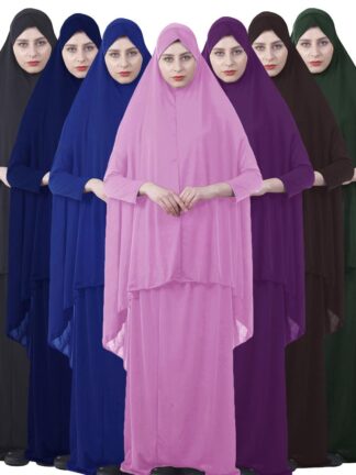 Купить Kalenmos Formal Muslim Prayer Garment Sets Women Hijab Dress Abaya Islamic Clothing Dubai Turkey Namaz Long Khimar Jurken Abayas