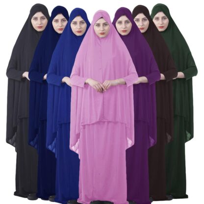 Купить Kalenmos Formal Muslim Prayer Garment Sets Women Hijab Dress Abaya Islamic Clothing Dubai Turkey Namaz Long Khimar Jurken Abayas