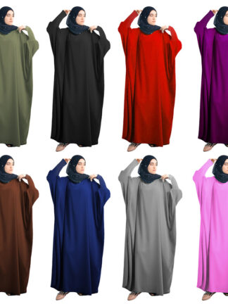 Купить Dubai Abaya Prayer Muslim Dress Batwing Sleeve Women Jilbab Hijab Dress Solid Islamic Clothing Modest Moroccan Kaftan Musulman