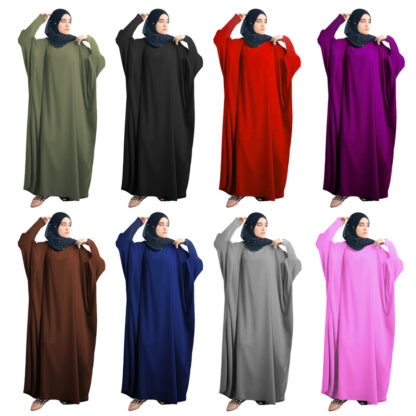 Купить Dubai Abaya Prayer Muslim Dress Batwing Sleeve Women Jilbab Hijab Dress Solid Islamic Clothing Modest Moroccan Kaftan Musulman