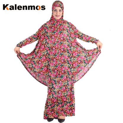 Купить Turkey Muslim 2 Piece Set Women Prayer Garment Ramadan Long Hijab and Skirt Flower Jilbab Robes Islamic Abaya maxi Dress