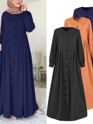 Купить Women Muslim Dubai Abaya Turkey Hijab Dress Turkey Autumn Long Sleeve Buttons Down Sundress Islam Clothing Abayas Maxi Vestidos