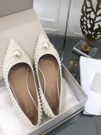 Купить Top Quality High Luxury Designer Womens Pumps Super High Heel String Bead White Color Ladies Shoes Genuine Leather Wedding Shoe