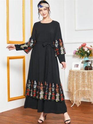 Купить tureky Muslim Ethnic ClothingLong Sleeve Dress Plus Size Bla Lace Embroidered Patchwork Maxi Dresses Elegant Turkey Arabic