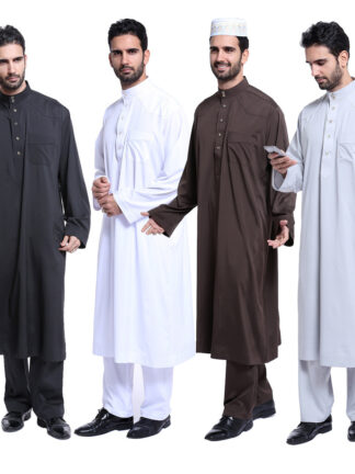 Купить Dubai Arab Islam Muslim Men Jubba Thobe Clothing Sets Long Robe 2 Piece Set Tops and Pants Saudi Musulman Ensembles Wear Sets