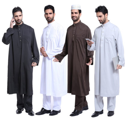 Купить Dubai Arab Islam Muslim Men Jubba Thobe Clothing Sets Long Robe 2 Piece Set Tops and Pants Saudi Musulman Ensembles Wear Sets